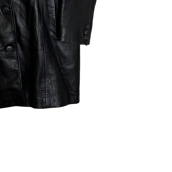Excelled Collection Vintage Y2K Leather Trench Coat Welt Pockets Black Size L - Picture 7 of 9